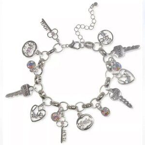 Holiday Lane Silver-Tone Crystal Teach & Key-Motif Charm Bracelet NWT